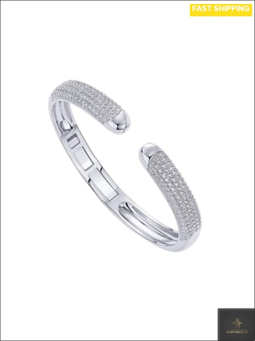 14k Gold Plated Cuff Bracelet CZ Pave Bangle Hypoallergenic 7in